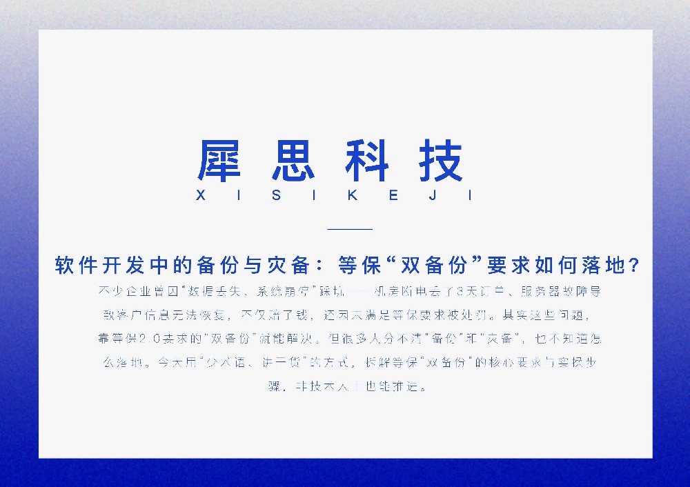 软件开发中的备份与灾备：等保“双备份”要求如何落地？